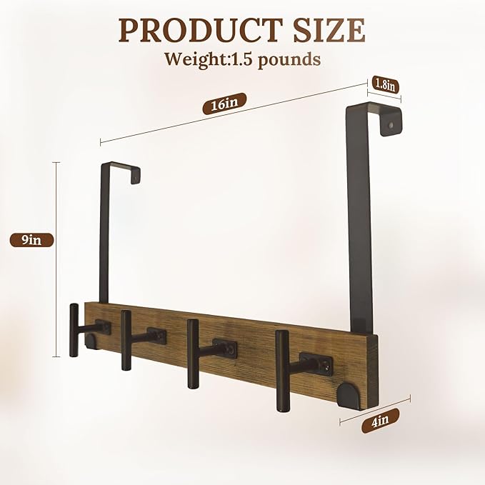 FH Classic Style Over The Door Hook Rack - Black & Brown (with 4 "T Hooks)