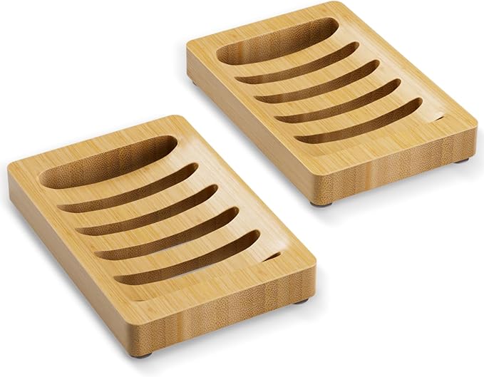 AmazerBath Soap Holder, Bamboo Soap Dish, Wooden Soap Holder Soap Dish, 2 Pack Bamboo Soap Holder, Soap Dishes for Bar Soap, Wooden Soap Tray, Kitchen Soap Tray Self Draining (Wooden Color)-NeatNest