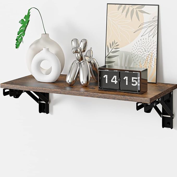 Floating Shelves for Wall Decor, Set of 1, Wood Wall Mounted Storage Shelves, Farmhouse Floating Shelf for Bathroom Decor, Bedroom, Living Room, Kitchen, Rustic Brown-NeatNest