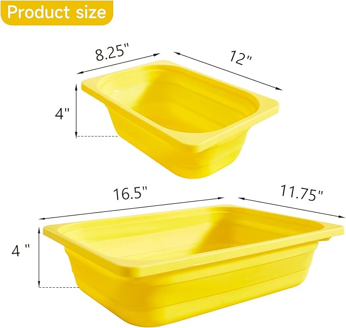 Beright 2 Pack Storage Bins, Collapsible Wash Basin Folding Dish Tub Sink, Space Saving for Dishing, Fruit, and Camping, Hiking and Home, Yellow, 2 in 1 Set-NeatNest