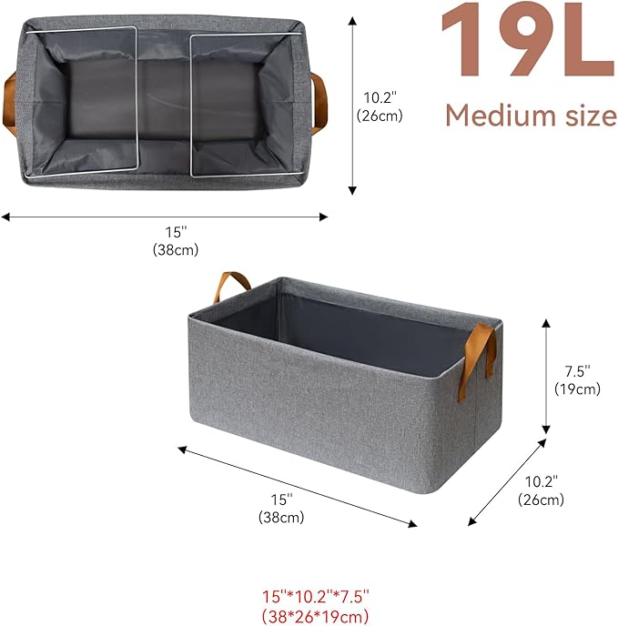 4 Pack Closet Cloth Storage Bins for Shelves,Medium Storage Baskets for Shelves, Fabric Bins for Closet organization with Handles( Gray 15''L x 10.2''W x 7.5''H)-NeatNest
