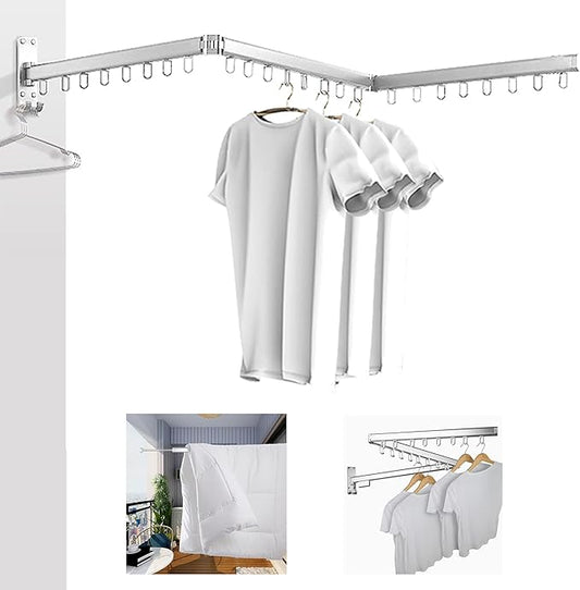 BESTHLS Wall Mounted Clothes Drying Rack for Space Saver Hangers Design for Balcony, Mudroom, Bedroom Foldable Laundry Rack(3-Pole Silver)-NeatNest