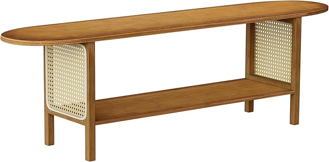 Bamboo TV Stand for TVs up to 65", Accent Entertainment Center with Storage, Media Console Table with Rattan, Modern TV Stand for Living Room, Bedroom, 55"(L), Walnut-NeatNest