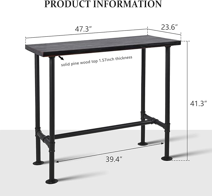 Diwhy DIY Industrial Design Pipe Dining Table Casual Pub BAR Laptop Table Modern Studio Wood and Metal Rectangular Dining Table homeoffice Desk Breakfast high bar Table Walnut Desktop 47.3" × 23.6"-NeatNest