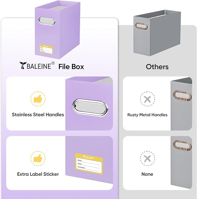 BALEINE File Organizer Box, Cardboard File Folder Organizer with Handle for Letter Size, Portable Collapsible Hanging Filing Box for Home Office Document Storage (4 Pack, Lavender)-NeatNest