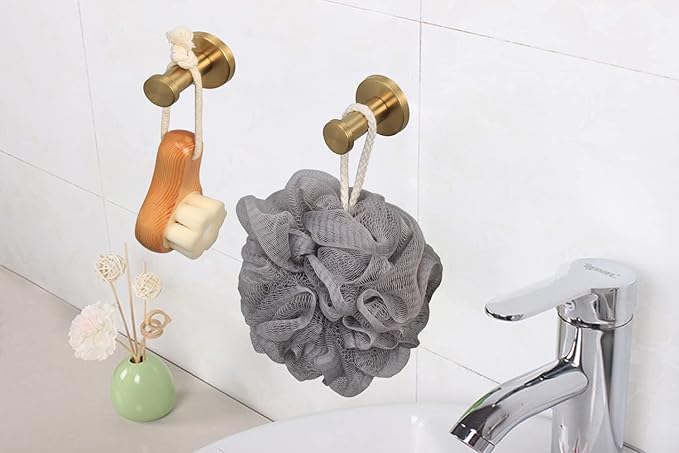 Bath Towel Hooks, 6 Pack Round Coat Hooks, Sturdy Wall Mounted Robe Hook, SUS 304 Stainless Steel Heavy Duty Clothes Hanger, Wall Towel Hooks for Bathroom Bedroom Kitchen (2 in, Gold)