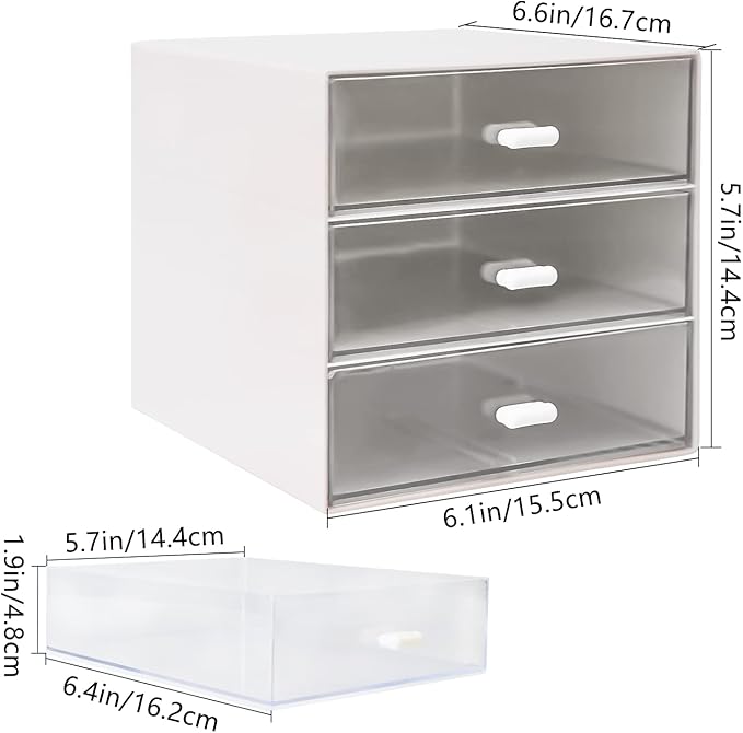 Desk Organizer with Drawer, Desk Storage Box, Plastic Office Stationery Supplies Organizers, Desktop Organizer for Office School Home (3 drawer, White)-NeatNest