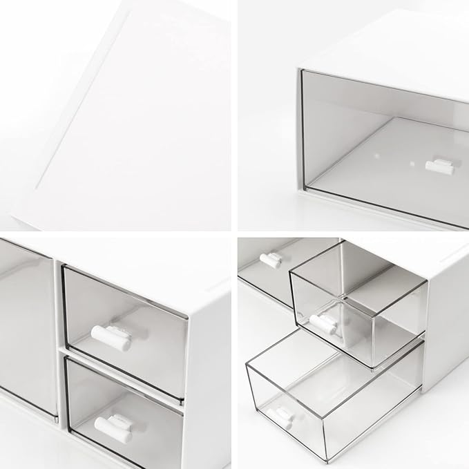 Desk Organizer Stackable Storage Drawers with 3 Compartments Stackable Drawers Great for Desk Storage, Makeup Storage Bathroom Organization Accessories Etc (White)-NeatNest
