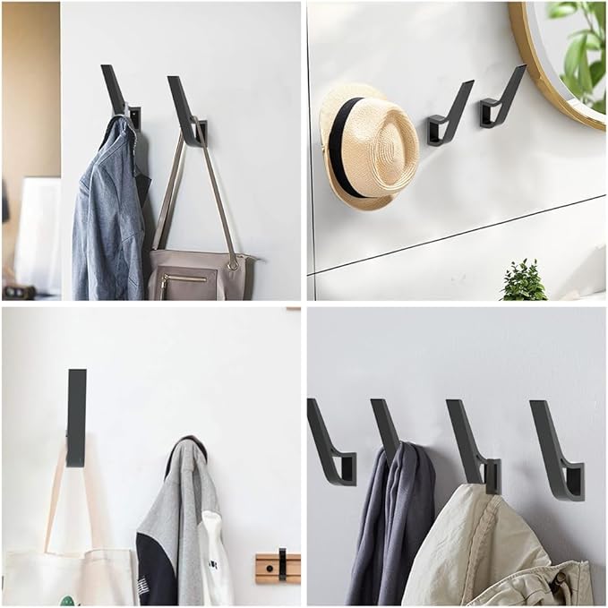 Coat Rack Hooks Wall Mounted Hold 50 lbs, Black 3Packs, Bath Towel Rope Large Hooks for Kitchen, Door, Cabinet, Bathroom, Foyers, Hallways, and Bedrooms-NeatNest