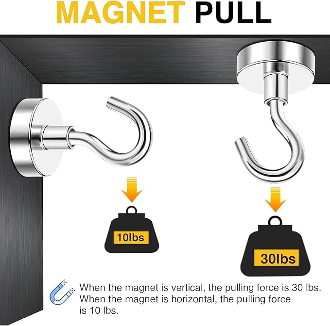 DIYMAG Magnetic Hooks, 30lbs+ Magnet Hook 2025 Cruise Cabin Ship Essentials Heavy Duty Strong Magnets Refrigerator Fridge Hanging for Classroom Beach Vacation Kitchen Grills Home 20 Pack (Silver)-NeatNest