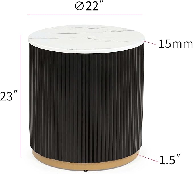 kevinplus ΓΈ22'' Faux Marble Top Side Table Round Circle End Table for Living Room, Modern Luxurious Wooden Base Gold-Finished Style, Easy Assembly, Black & Gold & White