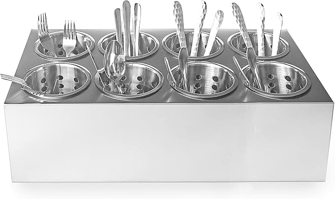 Flatware Organizers 8-Hole Stainless Steel Cylinder Flatware Silverware Utensil Holder Organizer Caddy