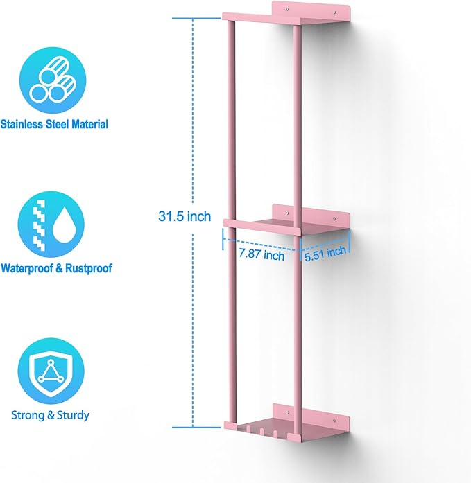 Towel Rack for Bathroom, Wall Mounted Vertical Rolled Towel Storage Organizer Holder with Shelf, Holds Up 6 Large Bath Sheets, Pink