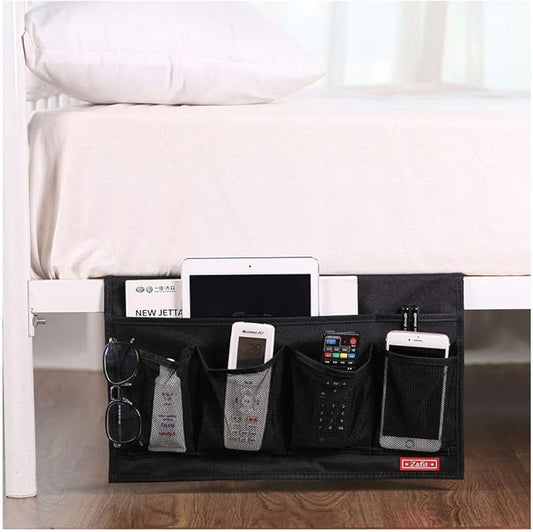 Bedside Storage Organizer - 6 Pockets, Table Cabinet Caddy for Remotes, Phone, Glasses (Black)-NeatNest