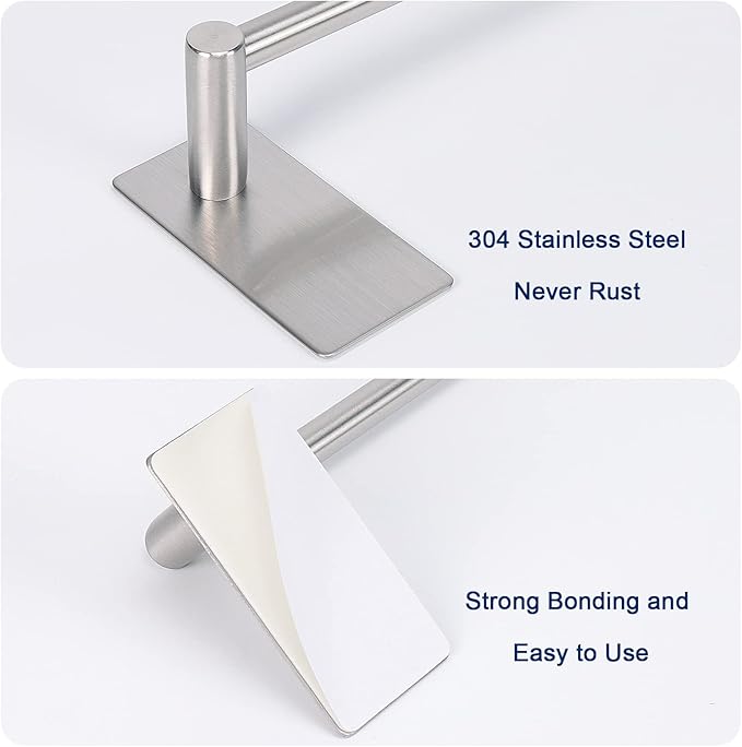 NearMoon Self Adhesive Bathroom Towel Bar- Stainless Steel Bath Wall Shelf Rack Hanging Towel Stick On Sticky Hanger Contemporary Style, NO Drilling (2 Pack, Brushed Nickel, 24-Inch Towel Rack)