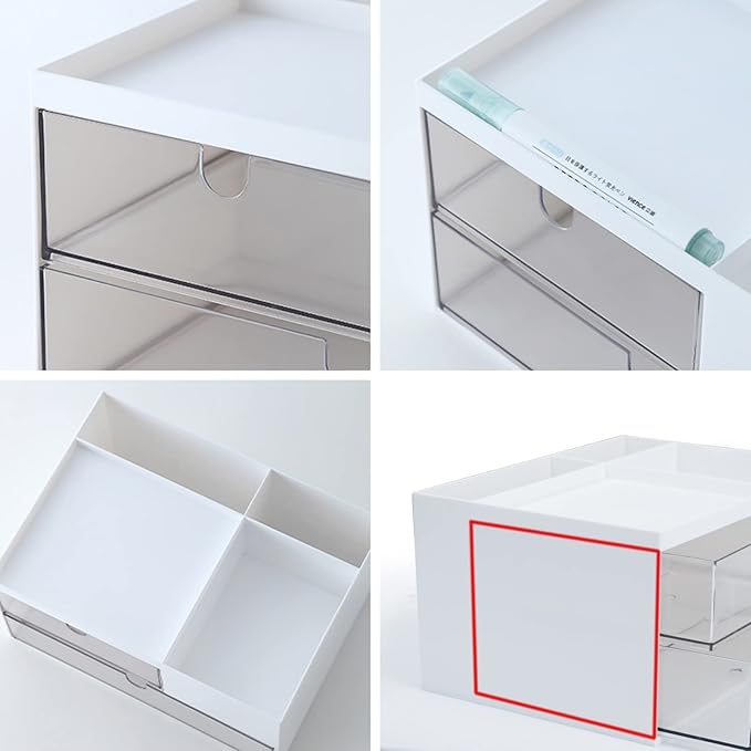Desk Drawer Organizer, Desk Storage Box with 2 Drawers and 4 Compartments, Multifunctional Desk Accessories & Countertop Organizers for Office School Home (White-NeatNest