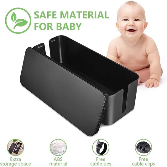 Cable Management Box, Large Cord Organizer Box to Hide Power Strip & Under Desk,TV Computer Wires Cable Organizer Hider Box with Cable Clips&Reusable Cable Ties for Home/Office(Black)-NeatNest