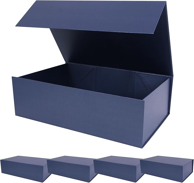 Aimyoo Navy Blue Magnetic Gift Boxes with Lids 13.8x9x4.3 in, Large Bridesmaid Groomsman Proposal Box, Rectangle Collapsible Box for Present Graduation Birthday Storage 5 Pack-NeatNest