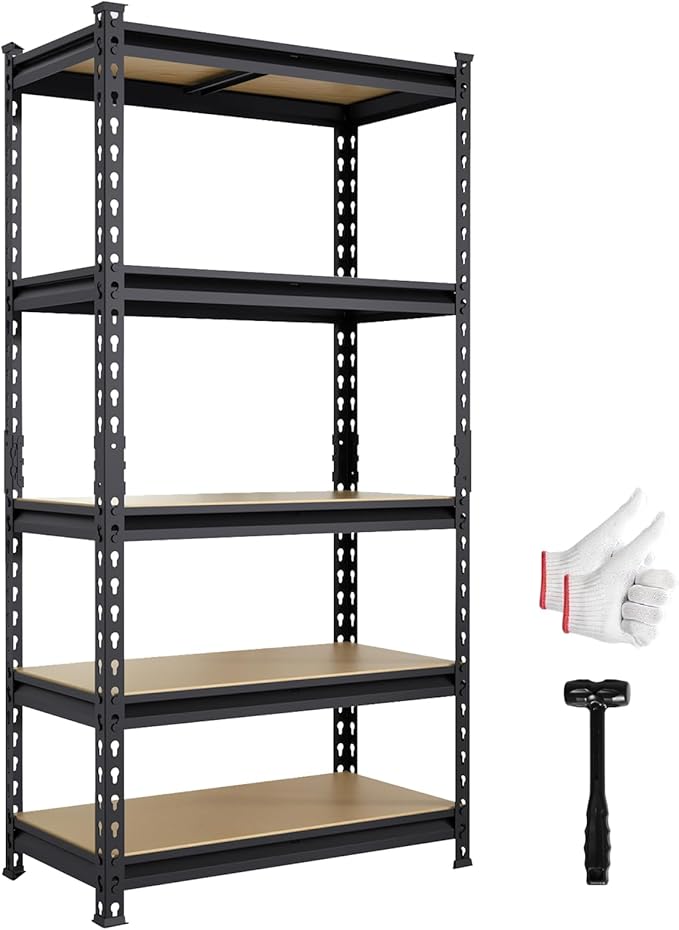 BIG RED 5 Tier Heavy Duty Garage Storage Shelving: Adjustable Metal Utility Shelving Rack for Garage, Basement, Pantry, Closet - 2,000lb Capacity (72"x36"x18") Black-NeatNest