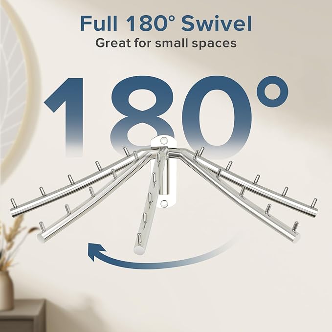 Alise Swing Clothes Hanger Rack,Garment Racks Wall Mount Clothes Bar-Hanger Holder Hooks Heavy Duty Folding Drying Rack Space Saving Clothing Hanging System Closet Storage Organizer,Chrome-NeatNest
