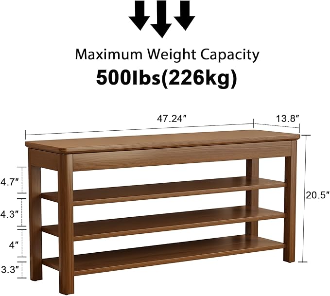 3 Tier Shoe Bench with Storage, Wood Shoe Rack for Front Door Entrance, Entryway Shoe Storage Bench.