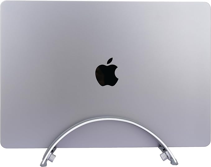 Adjustable Vertical Laptop Stand - 6061 Aluminum, CNC Precision, Anodized Finish, Fits All Laptops Including 17-inch, Ventilated Design, Anti-Slip Silicone Pads, ARC Shaped Stands