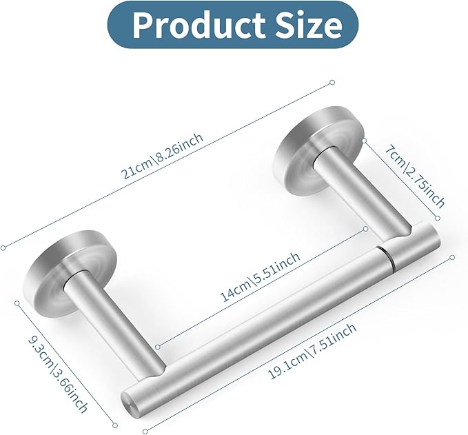 Newfun Brushed Nickel Toilet Paper Holder, SUS 304 Stainless Steel Adjustable Double Post Pivoting Toilet Paper Roll Holder Wall Mount for Bathroom