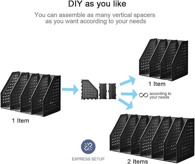 deli 2 Pack 4 Vertical Compartment Binder Holder for Desk Organizer Collapsible Magazine File Holder Adjustable Sturdy Binder Storage Organizer for Office School Home-Black-NeatNest