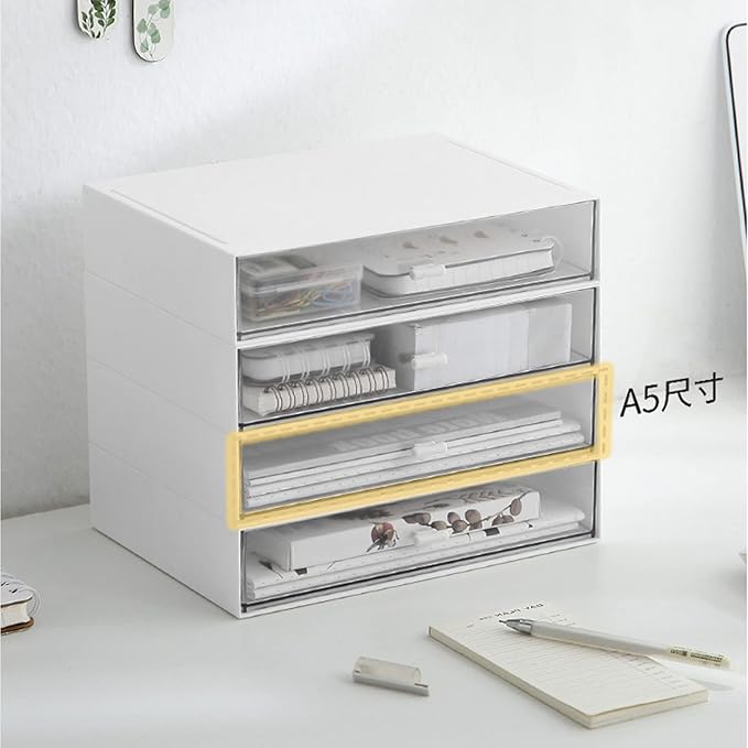 Desk Organizer with Drawers Stackable Storage Drawers, Plastic Compact Desk Storage Box Great for Office School Home Small Space- 1drawers (White)-NeatNest