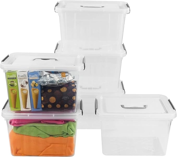 Bringer 6-Pack Clear Plastic Latching Storage Box, Plastic Box, 10 L-NeatNest