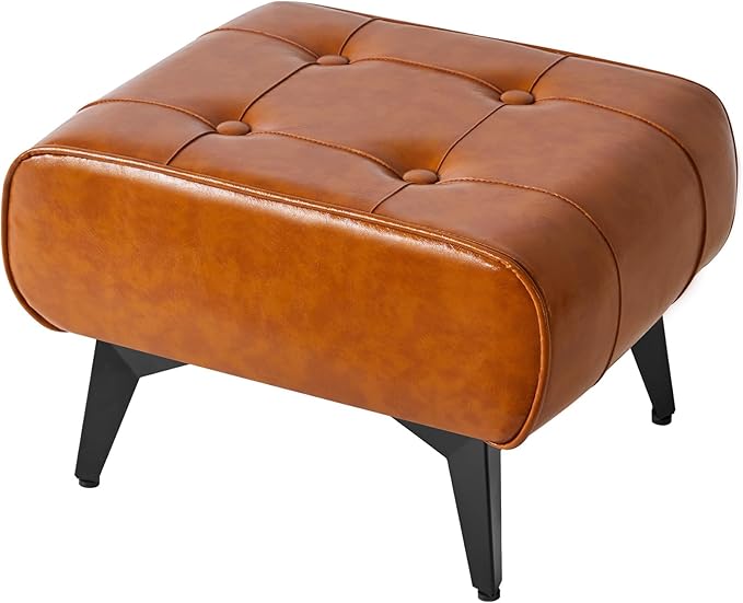 YMYNY Ottoman, Foot Stool with Metal Legs, Faux Leather Stool, Pouf Couch Stool, Modern Multifunctional Small Square Accent Small Table for Bedroom, Living Room 15.75"D×11.81"W×10.24"H Orange UHBD037J