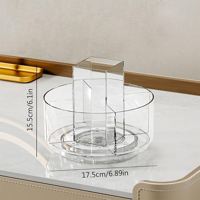 LINFIDITE 360 Rotating Makeup Organizer Clear Cosmetic Storage Holder Tray with 6 Compartment Makeup Brush Lip Gloss Organizer Case for Bathroom Cabinet Vanity Desktop-NeatNest