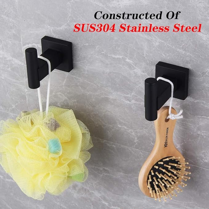 GERZWY Bathroom Matte Black Coat Hook SUS 304 Stainless Steel Single Towel/Robe Clothes Hook for Bath Kitchen Garage Heavy Duty Contemporary Hotel Style Wall Mounted 2 Pack DG1407-BK