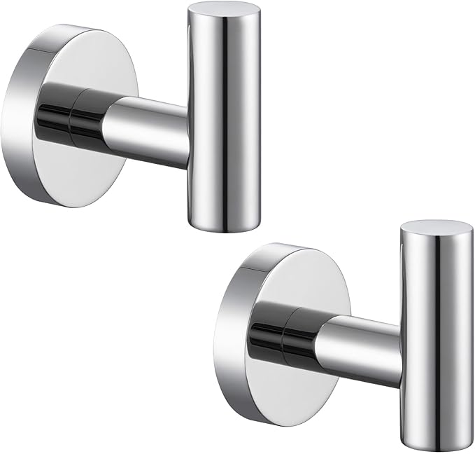Bath Towel Hook 2 PCS, Angel Simple SUS304 Stainless Steel Kitchen Bathroom Towel Holder, Round Robe Hook Wall Mounted, Polished Chrome