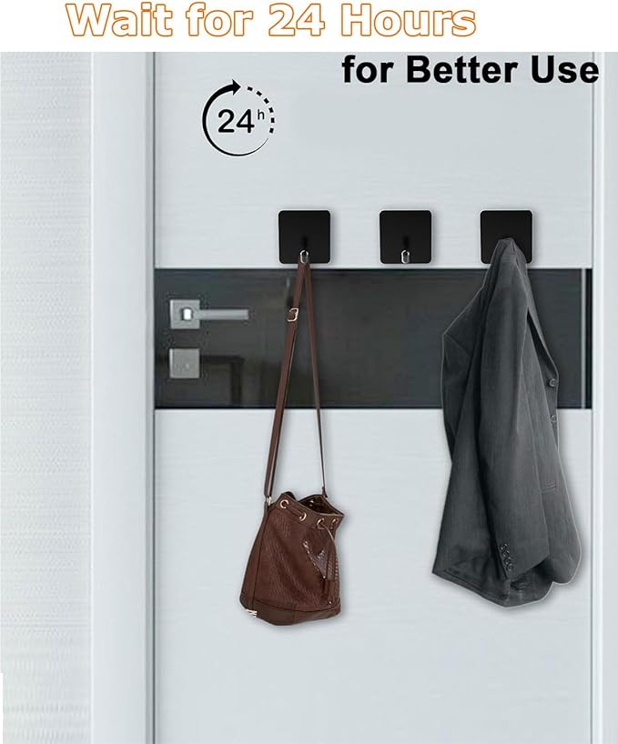 Adhesive Towel Hooks for Bathrooms, 8 Piece Towel Hooks for Hanging Hat Robe Coat, Stick on Hooks for Kitchens, Strong Self-Adhesive No Damage Sticky Hook, Black