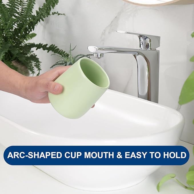 Bathroom Tumbler Cup Ceramic 13.5oz Reusable Toothbrush Cup 400ml,Toothbrush Holder Adequate for Your Bathroom (Green)