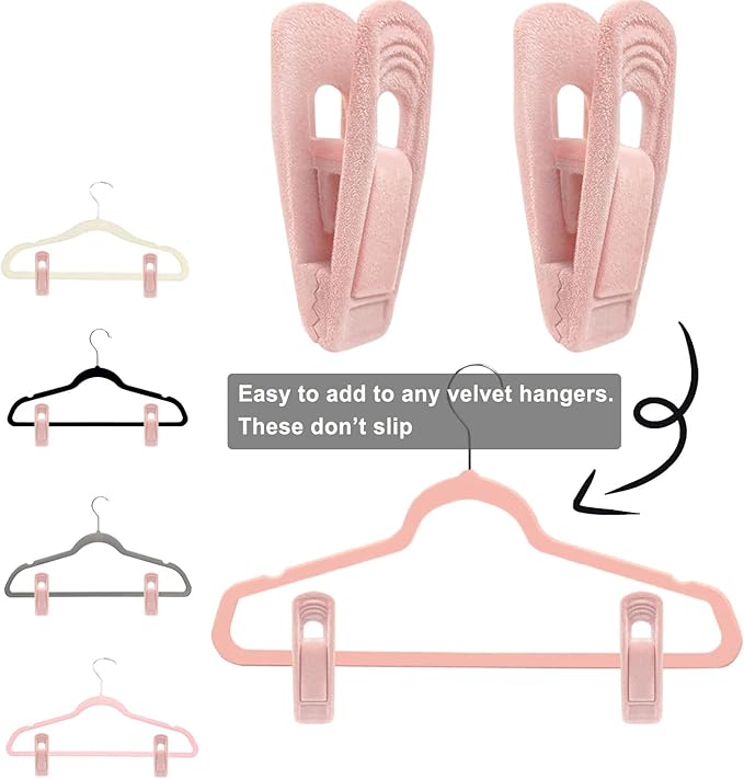 Light Pink Velvet Hangers (80-Pack), Non-Slip Strong Hanger Clips for Velvet Skirts & Pants-NeatNest