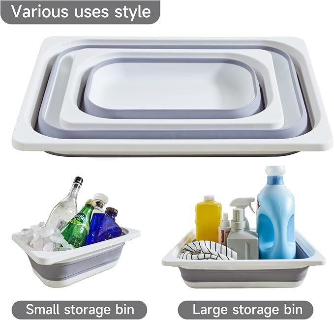 Beright 2 Pack Storage Bins, Collapsible Wash Basin Folding Dish Tub Sink, Space Saving for Dishing, Fruit, and Camping, Hiking and Home, Grey, 2 in 1 Set-NeatNest