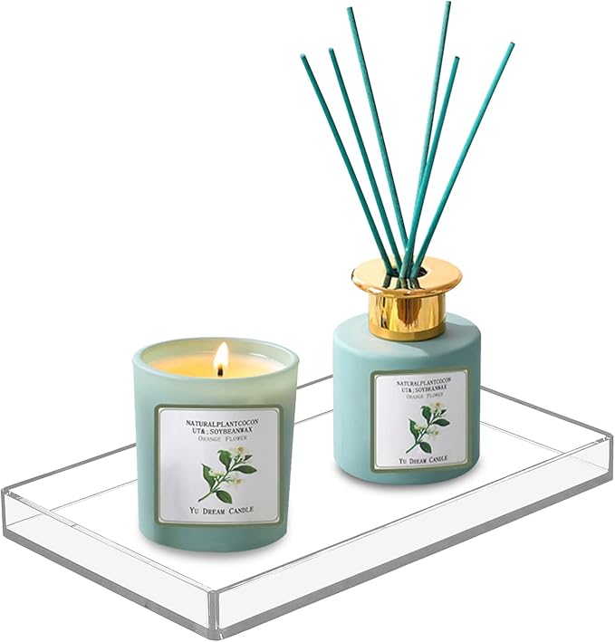 Bigfety Acrylic Bathroom Tray for Counter, Handmade Clear Trays Sturdy Organizer for Cup, Sponge, Soap, Plant (Medium, Clear)-NeatNest