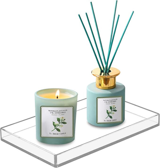 Bigfety Acrylic Bathroom Tray for Counter, Handmade Clear Trays Sturdy Organizer for Cup, Sponge, Soap, Plant (Medium, Clear)-NeatNest