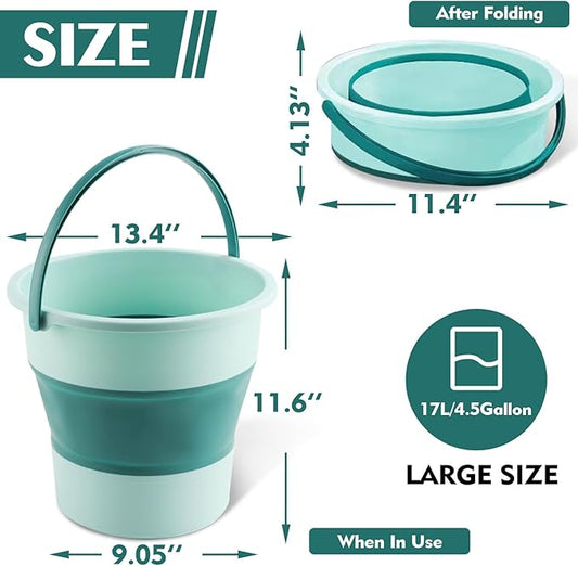 Collapsible Bucket 4.5 Gallon/17L Large Plastic Household Cleaning Mop Buckets Foldable Water Bucket for Car Wash Fishing Camping Beach (Green-Large)-NeatNest