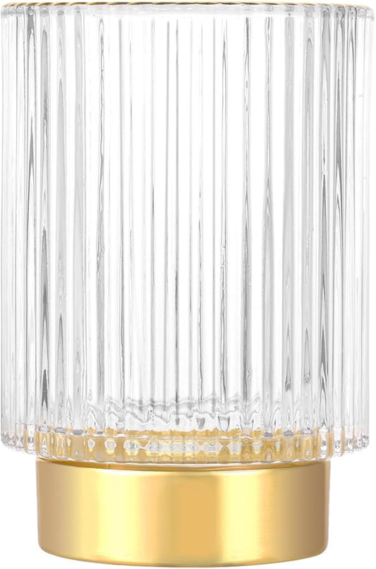 DASITON Makeup Brush holder Organizer,Crystal Cosmetic Makeup Brush Glass Brushes Storage Holder, Vintage Make Up Brush Cup Pen Pencil Holder striped vase(Clear L)-NeatNest