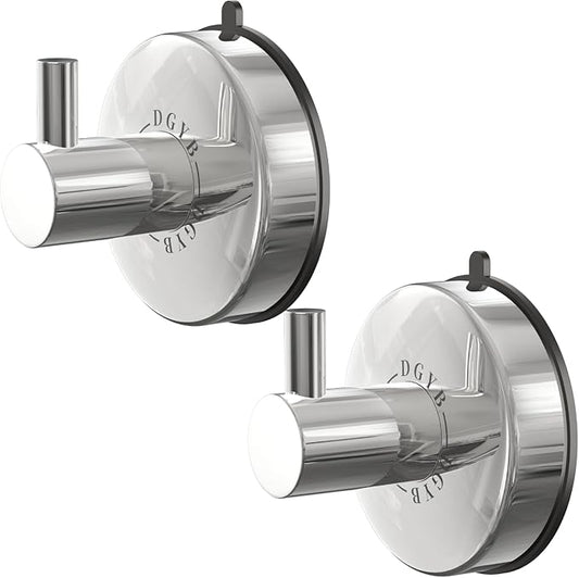 DGYB Suction Cup Hooks - 15LB Shower Hooks for Inside Shower, Stainless Steel No Drill Wall Hook Set of 2 Chrome Towel Hook for Bathrooms, Loofah, Robe-NeatNest