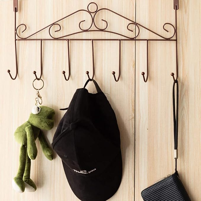 eywlwaar Over The Door Hooks 7 Hanger Rack Heavy Decorative Metal Rack for Home Use Hats Coats Key Bag Clothes Scarfs Hooks-NeatNest