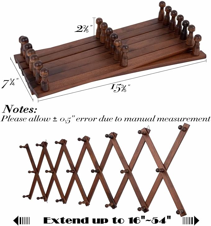 Accordion Wall Hanger with 20 Hooks, Expandable Wall Hat Display Rack, Wooden Wall Hook for Coat, Hats, Baseball Caps, Coffee Mug, Jewelry(Brown)-NeatNest