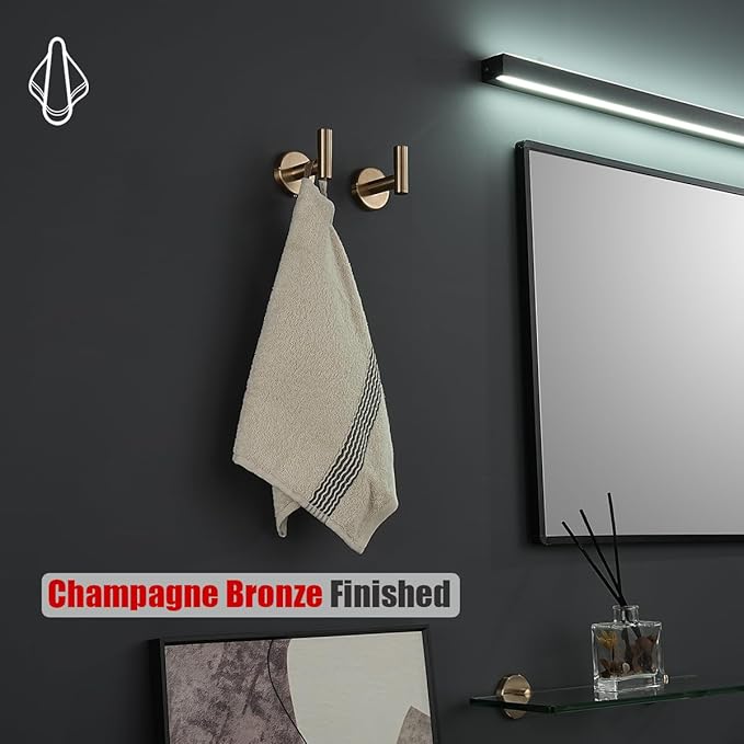 JQK Bathroom Towel Hook Champagne Bronze, Coat Robe Clothes Hook for Bathroom Wall Mounted (Pack of 4), SUS 304 Stainless Steel 0.8mm, TH100-CB-P4-NeatNest