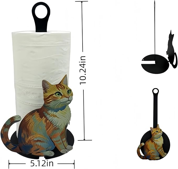 Decorative Paper Towel Roll Holder,Easy One-Handed Tear Kitchen Paper Towel Dispenser, Standing Paper Tower Holder Countertop Black for Kitchen and Bathroom (1Pack, Colorful Cat)-NeatNest