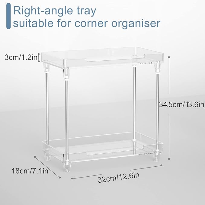 Bathroom Organizer Countertop for Makeup Cosmetic Perfume Skincare Bathroom Supplies and More, Multi-Functional Acrylic 2-Tier Vanity Tray Corner Shelf in Dresser and More