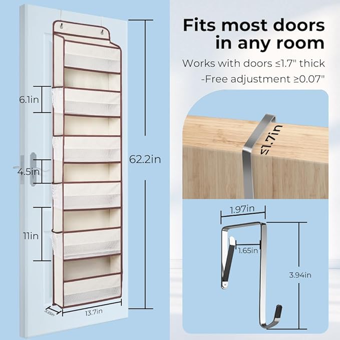 WishJazz Over the Door Organizer, 6 Shelf 50 lbs Load door organizer hanging, No Tilt Closet Organizers and Storage for Bathroom, Bedroom Nursery Newborn, Baby Necessities, Kitchen, Craft Storage
