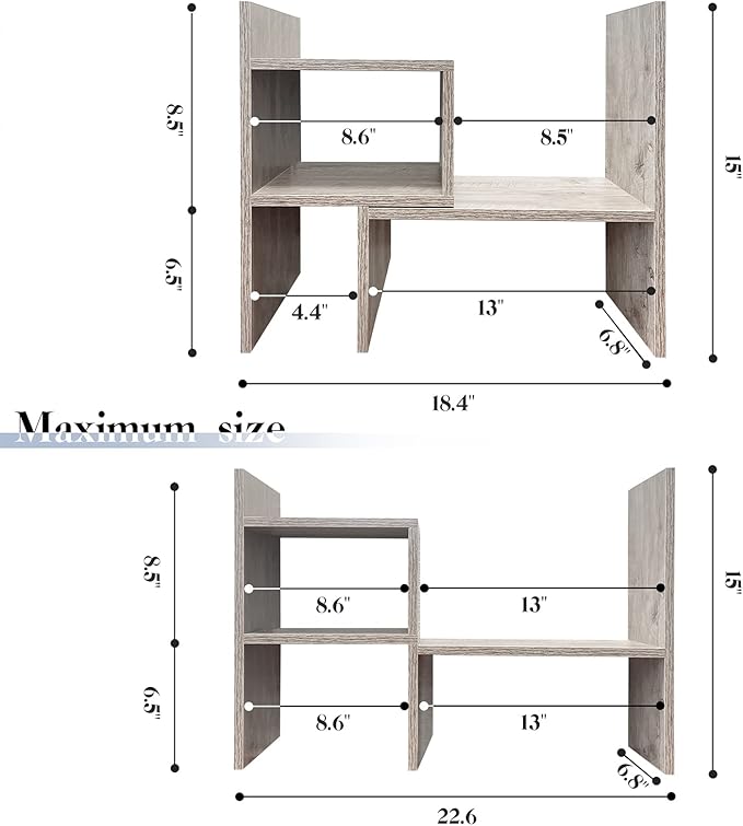 Desktop Bookshelf Organizer Adjustable Wood Desk Storage Shelf Counter Office Storage Rack Top Bookcase Display Books Elegant Light Grey Oak Desktop Bookshelf for Writing Desk Table-NeatNest